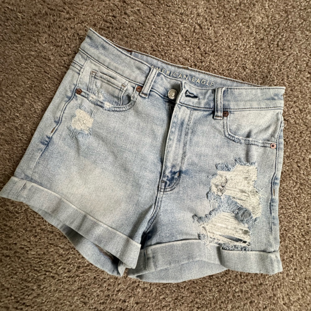 American Eagle Outfitters Light Blue Ripped Jean Shorts